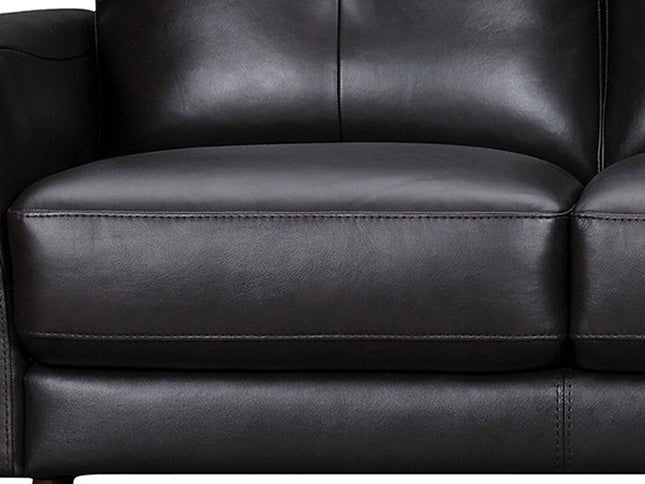 82" Black Leather Sofa With Brown Legs