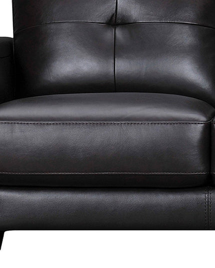 82" Black Leather Sofa With Brown Legs