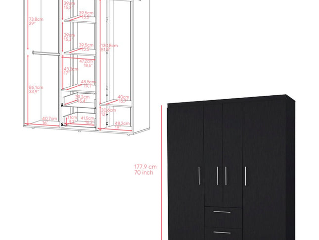 59" Black Two Drawer Combo Dresser