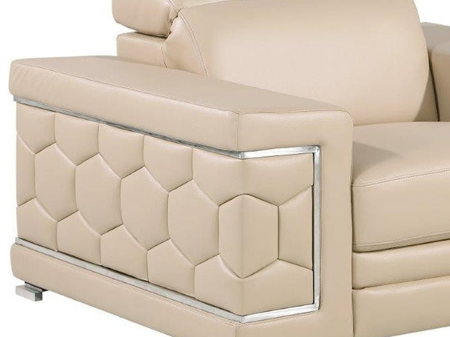 47" Beige and Silver Genuine Leather Club Chair