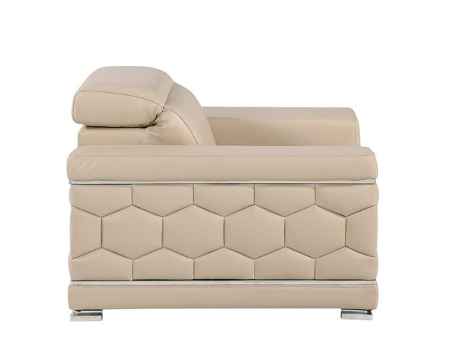 47" Beige and Silver Genuine Leather Club Chair