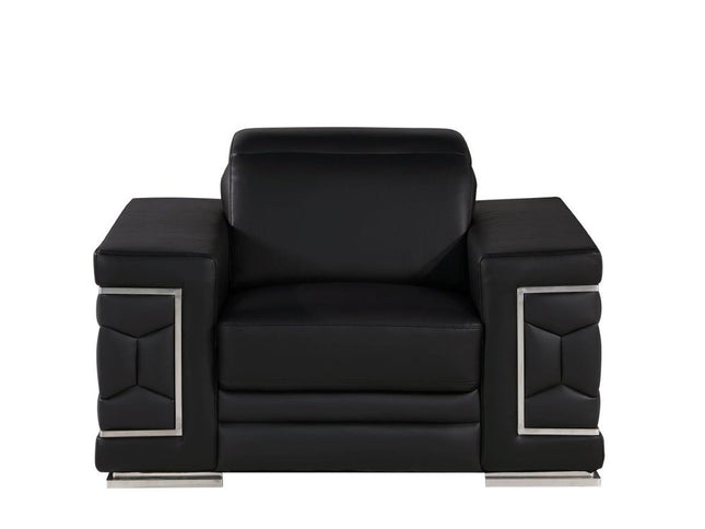 47" Black And Silver Genuine Leather Club Chair