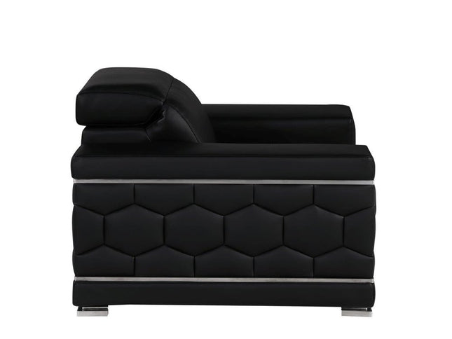 47" Black And Silver Genuine Leather Club Chair