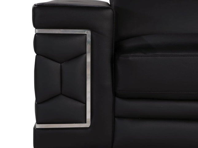 47" Black And Silver Genuine Leather Club Chair