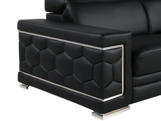 47" Black And Silver Genuine Leather Club Chair