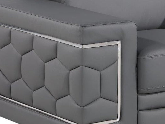 47" Granite Gray And Silver Genuine Leather Club Chair