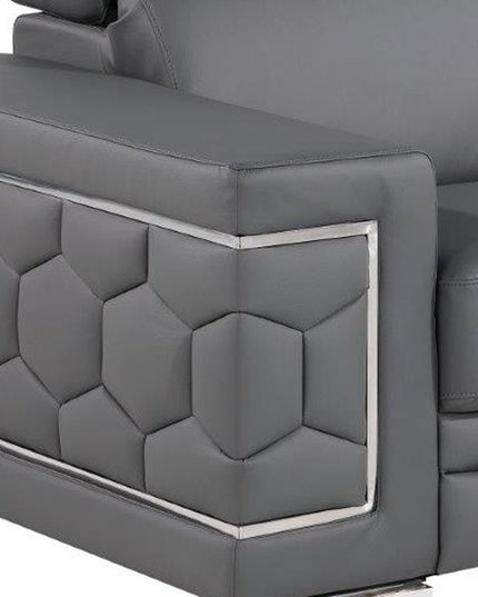 47" Granite Gray And Silver Genuine Leather Club Chair