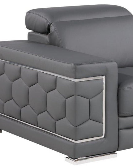 47" Granite Gray And Silver Genuine Leather Club Chair