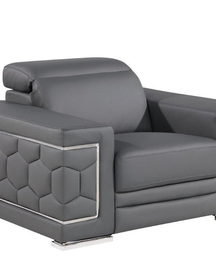 47" Granite Gray And Silver Genuine Leather Club Chair