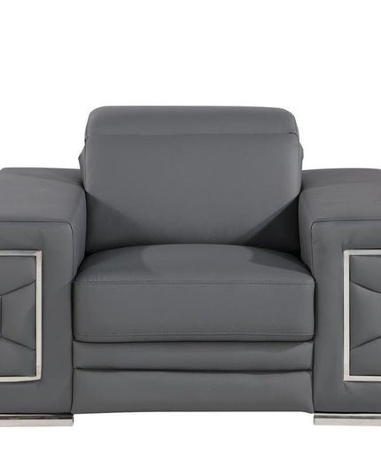 47" Granite Gray And Silver Genuine Leather Club Chair