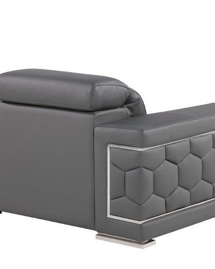 47" Granite Gray And Silver Genuine Leather Club Chair