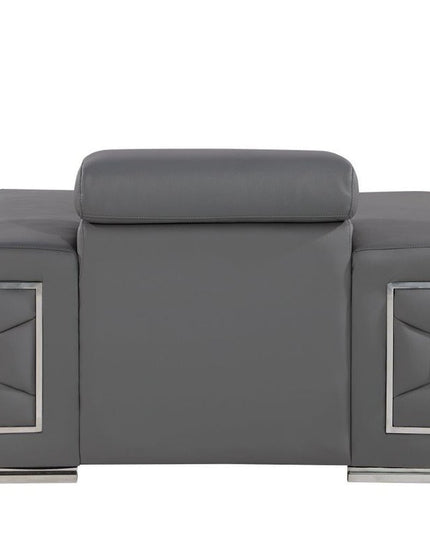 47" Granite Gray And Silver Genuine Leather Club Chair