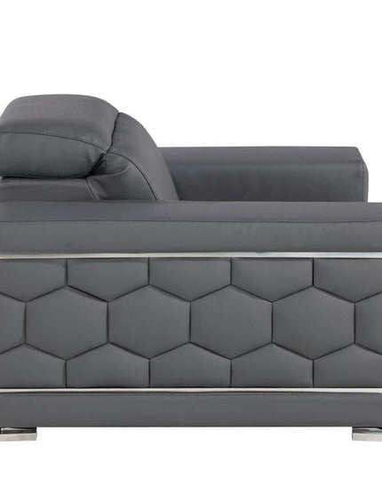 47" Granite Gray And Silver Genuine Leather Club Chair