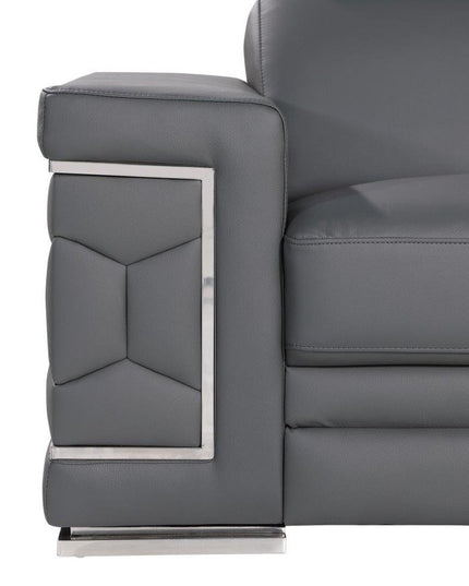 47" Granite Gray And Silver Genuine Leather Club Chair