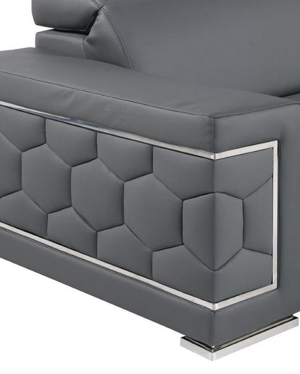 47" Granite Gray And Silver Genuine Leather Club Chair