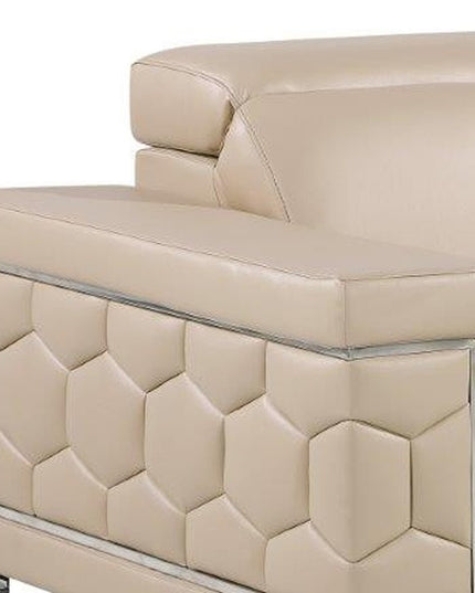 71" Beige And Silver Genuine Leather Loveseat