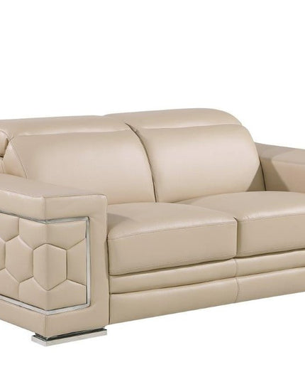 71" Beige And Silver Genuine Leather Loveseat