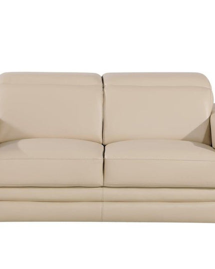 71" Beige And Silver Genuine Leather Loveseat