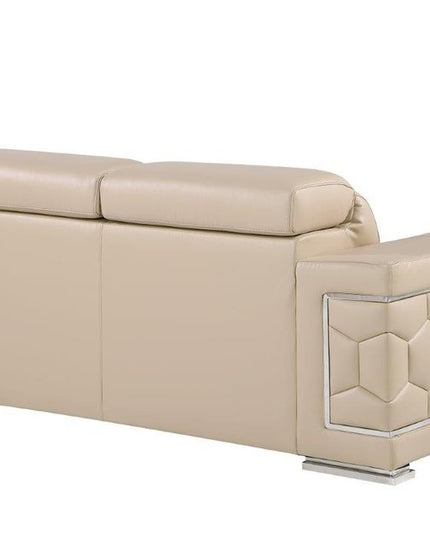 71" Beige And Silver Genuine Leather Loveseat