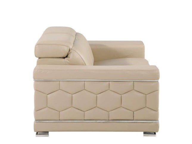 71" Beige And Silver Genuine Leather Loveseat