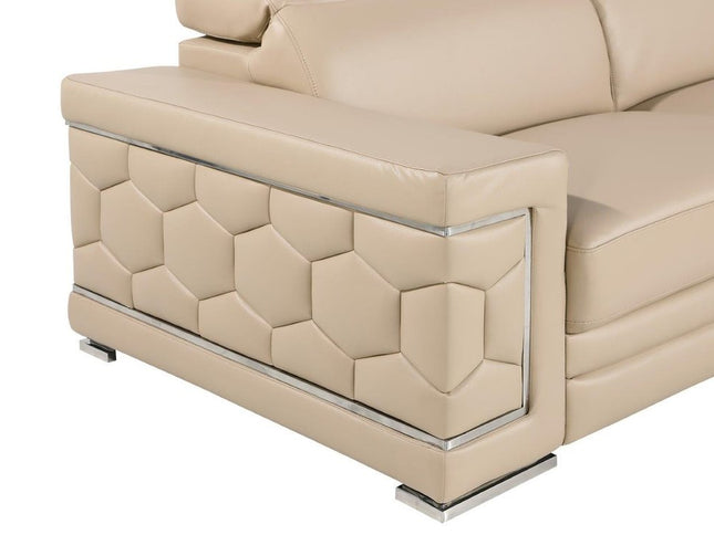 71" Beige And Silver Genuine Leather Loveseat
