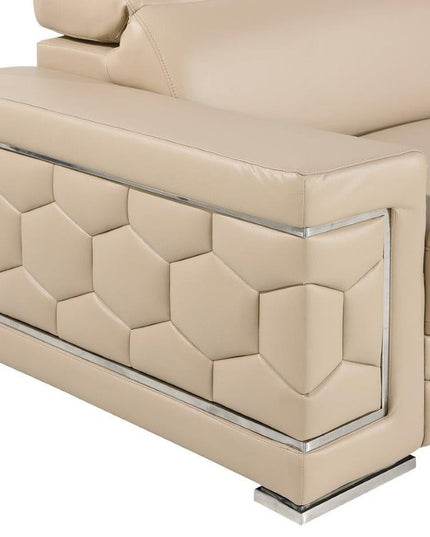 71" Beige And Silver Genuine Leather Loveseat