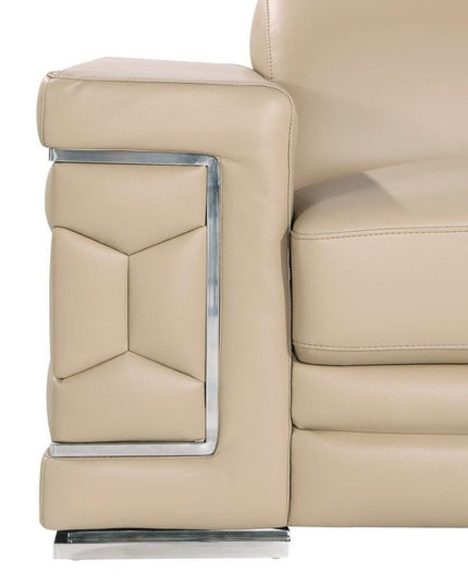 71" Beige And Silver Genuine Leather Loveseat