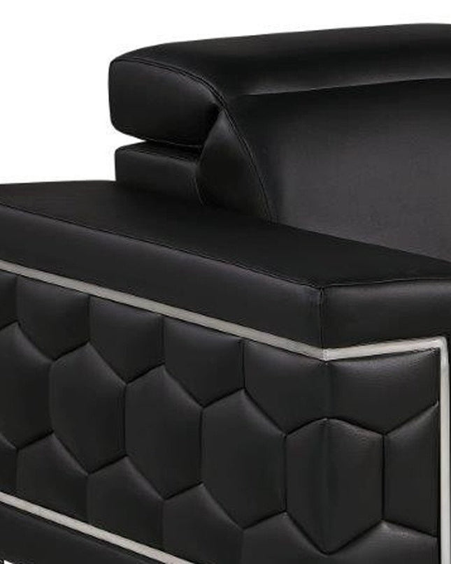 71" Black And Silver Genuine Leather Loveseat