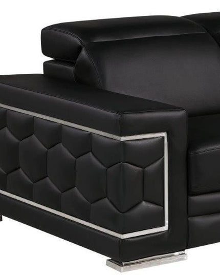 71" Black And Silver Genuine Leather Loveseat