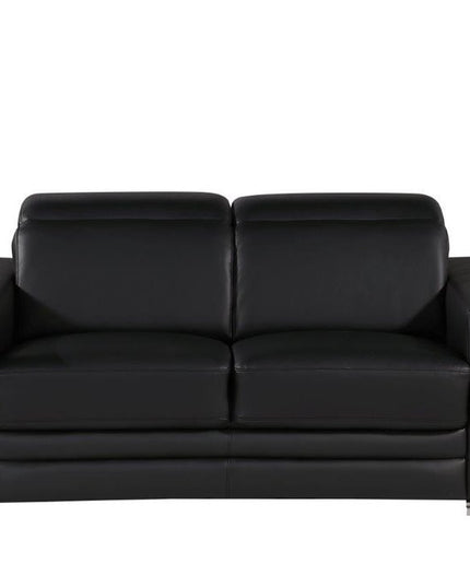 71" Black And Silver Genuine Leather Loveseat