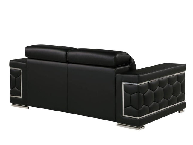 71" Black And Silver Genuine Leather Loveseat