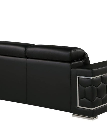 71" Black And Silver Genuine Leather Loveseat