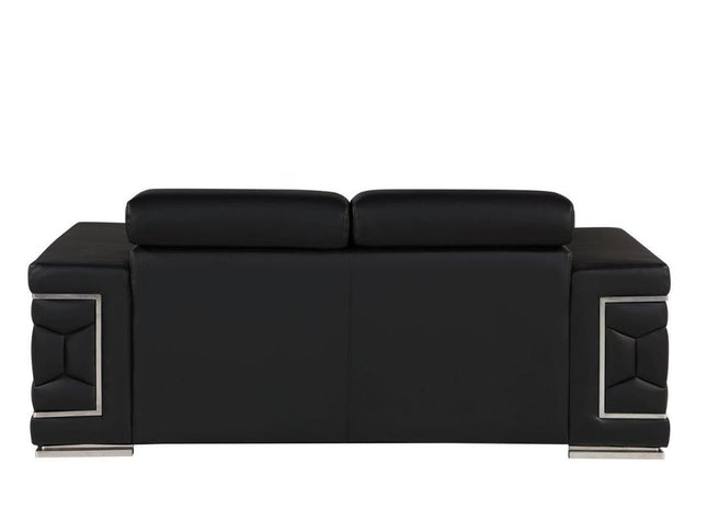 71" Black And Silver Genuine Leather Loveseat