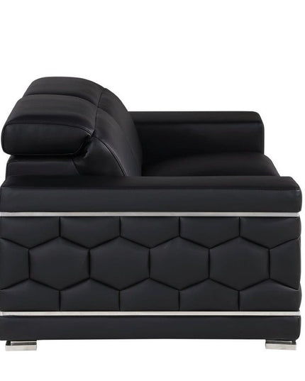 71" Black And Silver Genuine Leather Loveseat