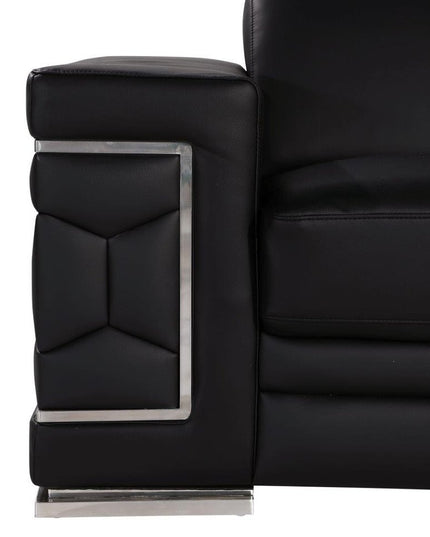 71" Black And Silver Genuine Leather Loveseat