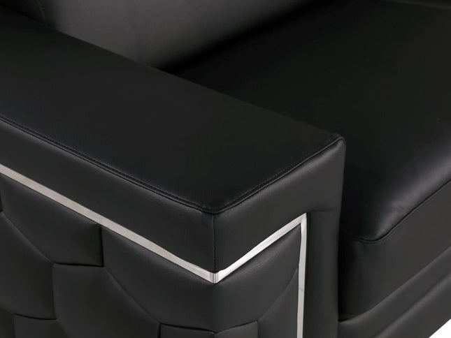 71" Black And Silver Genuine Leather Loveseat