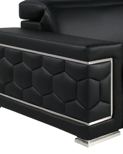 71" Black And Silver Genuine Leather Loveseat