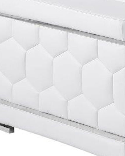 71" White And Silver Genuine Leather Love Seat