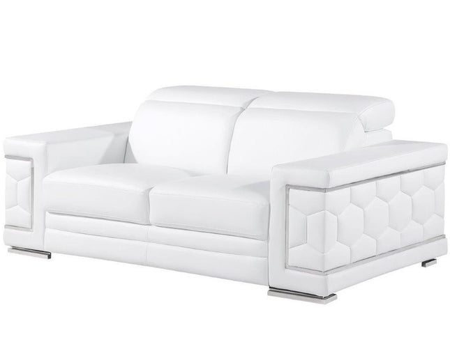 71" White And Silver Genuine Leather Love Seat