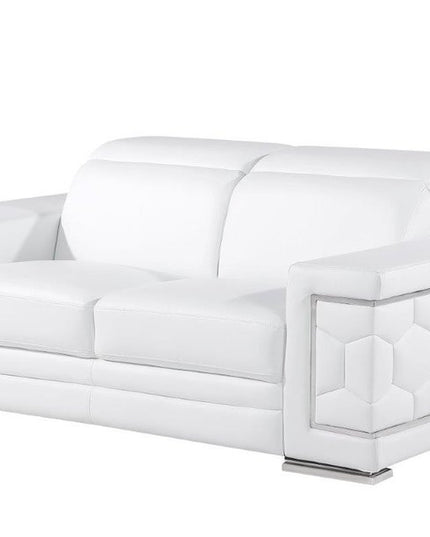 71" White And Silver Genuine Leather Love Seat