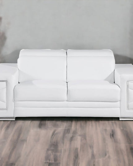 71" White And Silver Genuine Leather Love Seat