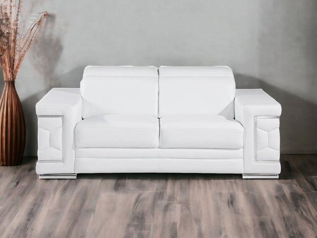 71" White And Silver Genuine Leather Love Seat