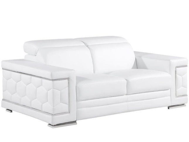 71" White And Silver Genuine Leather Love Seat