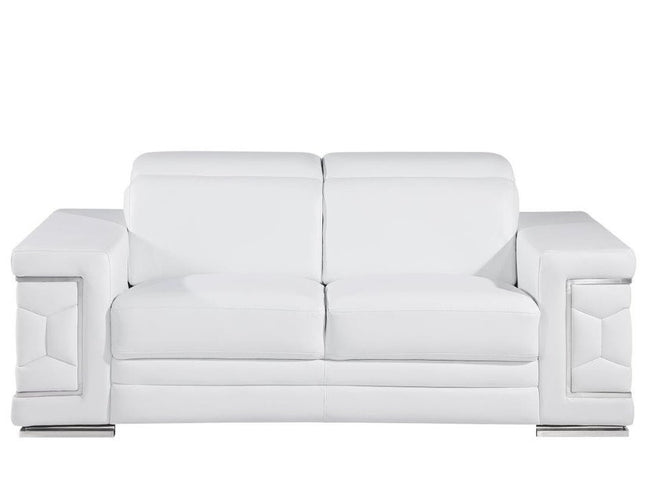 71" White And Silver Genuine Leather Love Seat
