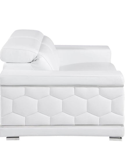 71" White And Silver Genuine Leather Love Seat