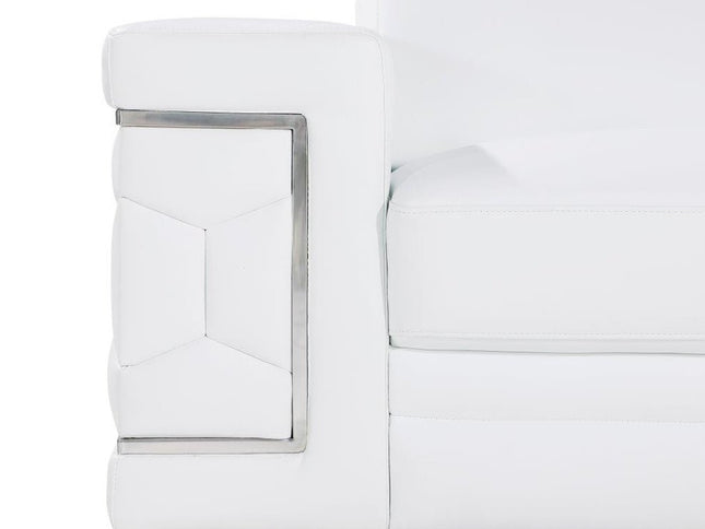 71" White And Silver Genuine Leather Love Seat