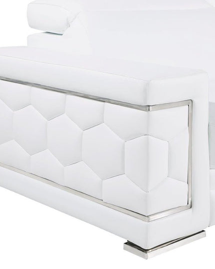 71" White And Silver Genuine Leather Love Seat