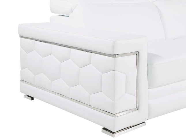 71" White And Silver Genuine Leather Love Seat