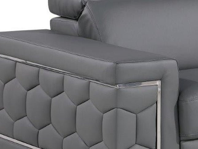 71" Gray And Silver Genuine Leather Loveseat