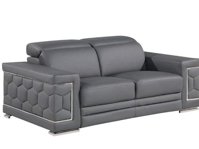 71" Gray And Silver Genuine Leather Loveseat